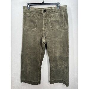 Quince Corduroy Cropped Wide Leg Pants Womens 14 Seaweed Green Organic Stretch
